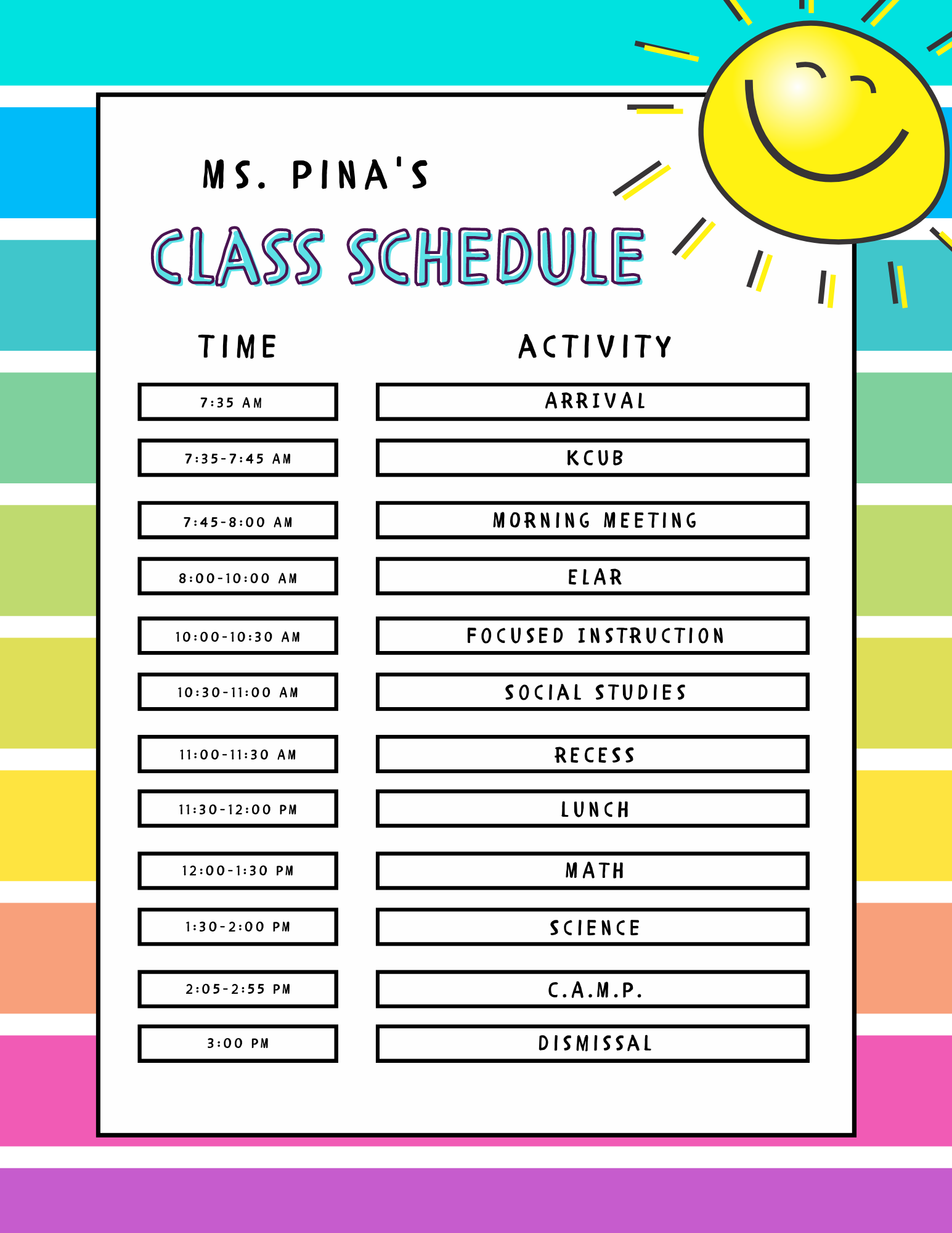 Second Grade Class Schedule
